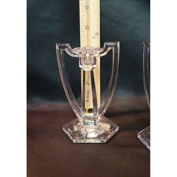 Jefferson or Central Glass Kryst-Tol CHIPPENDALE 4 1/8" Handled Candlestick set - Picture 7 of 9